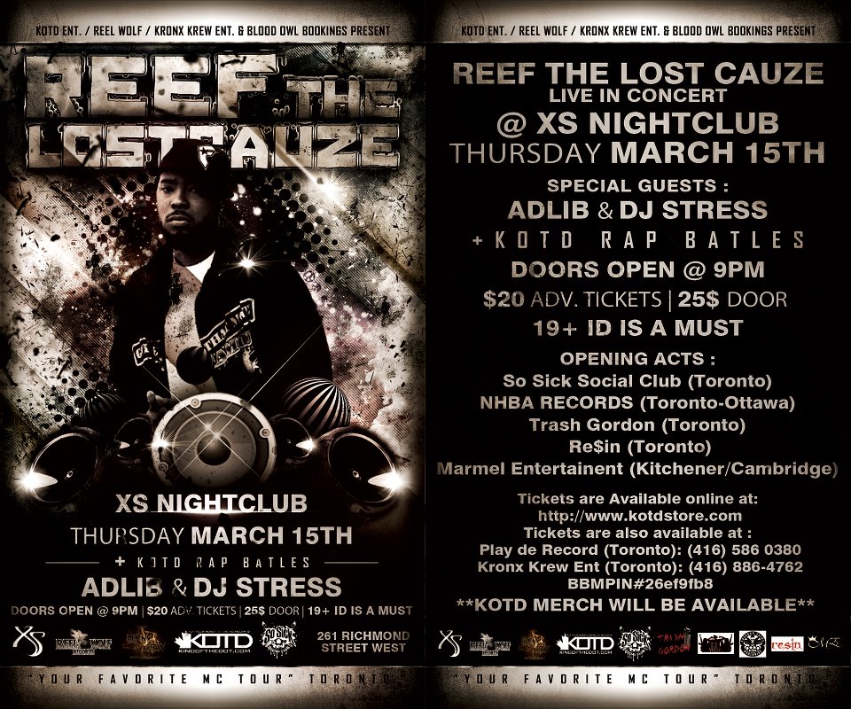 Reef The Lost Cauze March 15 XS Mega City Hip Hop